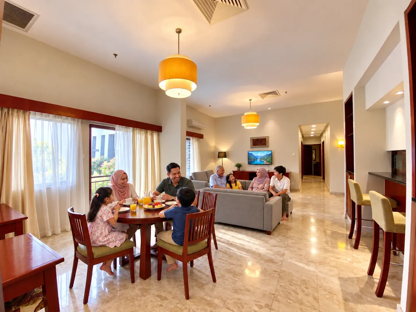 Living and dining area of a 4-bedroom suite