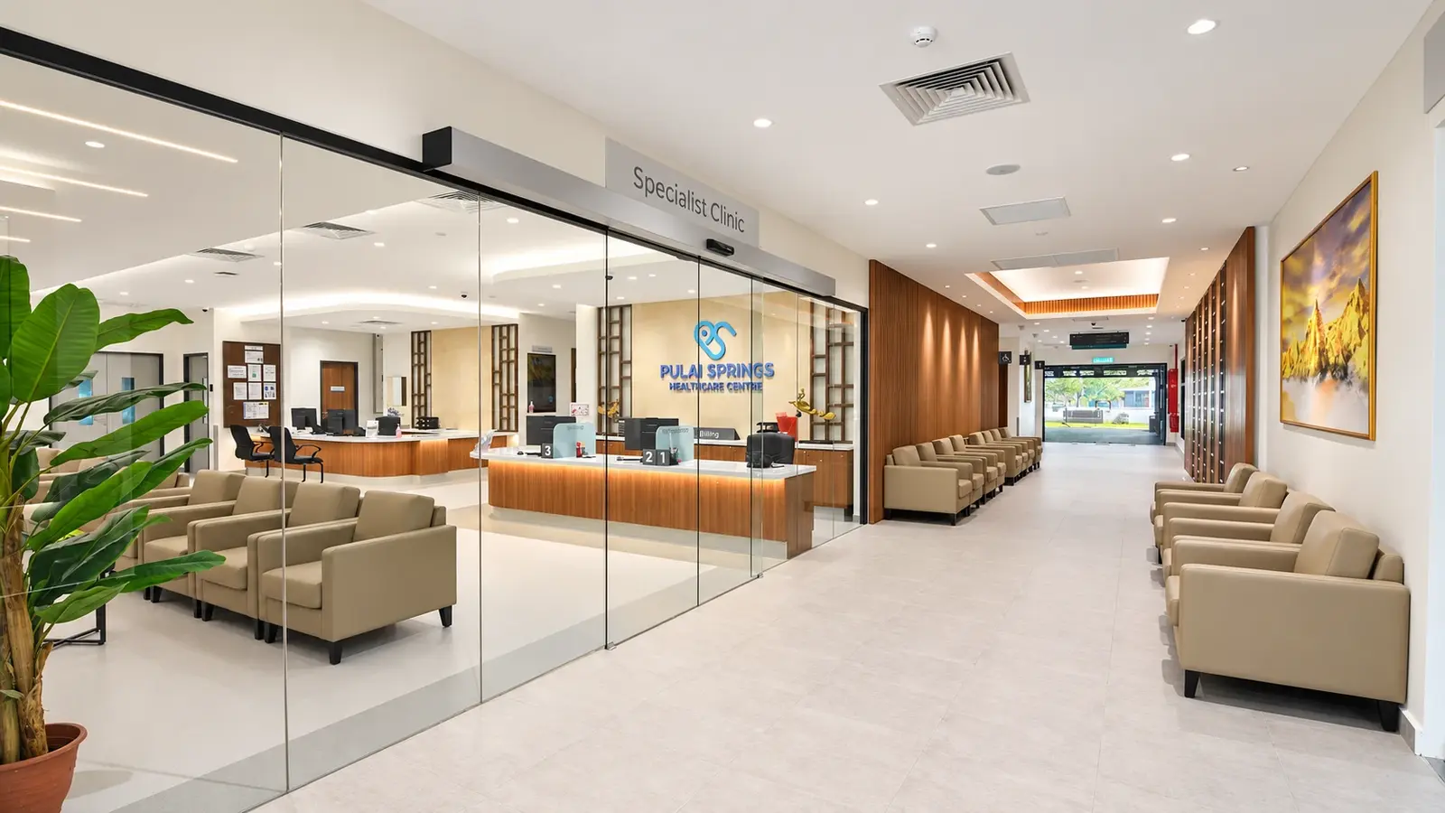 Specialist clinic reception and waiting area at Pulai Springs Healthcare Centre